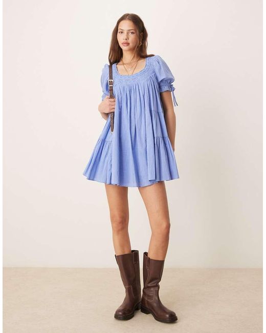 Free People Blue Sandy Shores Babydoll Mini Dress