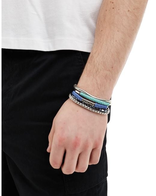 ASOS Natural 5 Pack Beaded Bracelet With Mixed Chain And Bangles for men