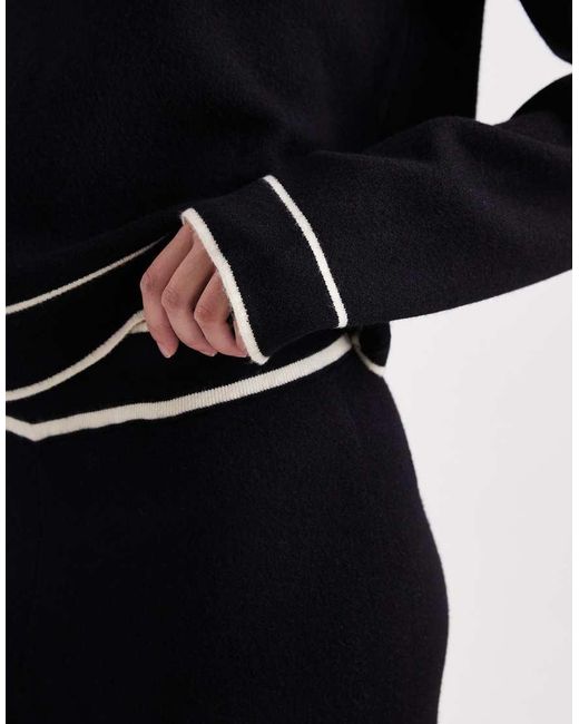 Vero Moda Black Knitted Jumper Co-ord With Cream Contrast Piping