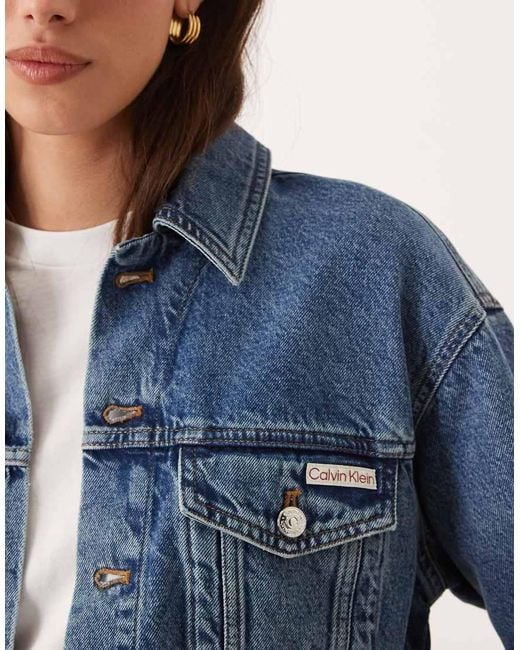 Calvin Klein Blue Cropped Denim Trucker Jacket