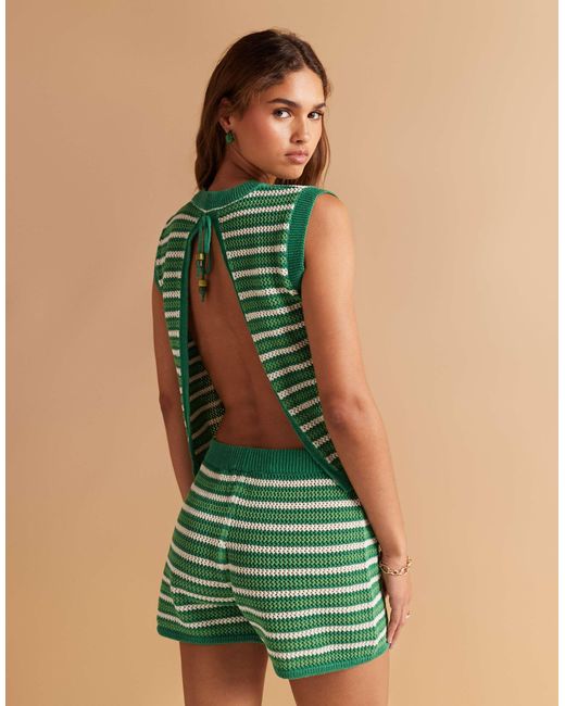Débardeur d'ensemble dos nu en maille crochetée - à rayures ASOS en coloris Green