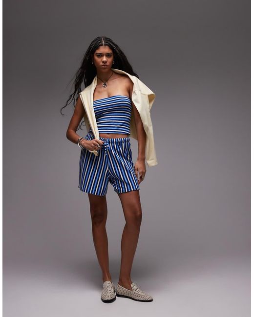 TOPSHOP Blue Towelling Stripe Bandeau Co-ord