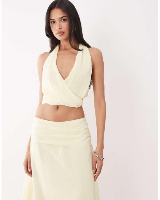 The Frolic Natural Exclusive Chiffon Halter Tie Neck Side Detail Top