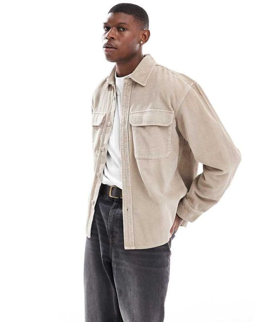 Pull&Bear White Corduroy Shirt for men