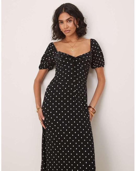ASOS Natural Scalloped Collar Puff Sleeve Seam Detail Midi Tea Dress