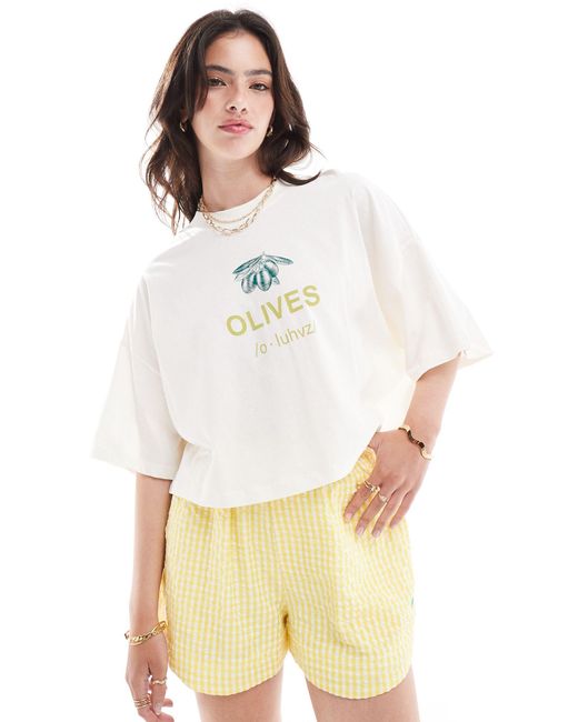 ONLY White Olive Crop T-shirt