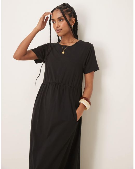 Threadbare Black Short Sleeve Jersey Midi Dress With Pockets