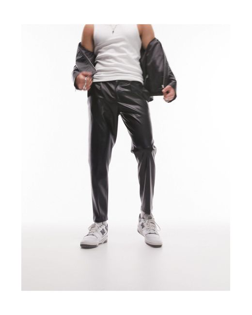 Pantalon fuselé en imitation cuir Topman pour homme en coloris Black