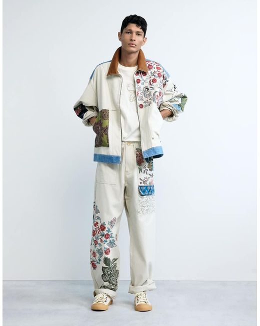 Abrigo Con Diseño De Patchwork Desigual de hombre de color White