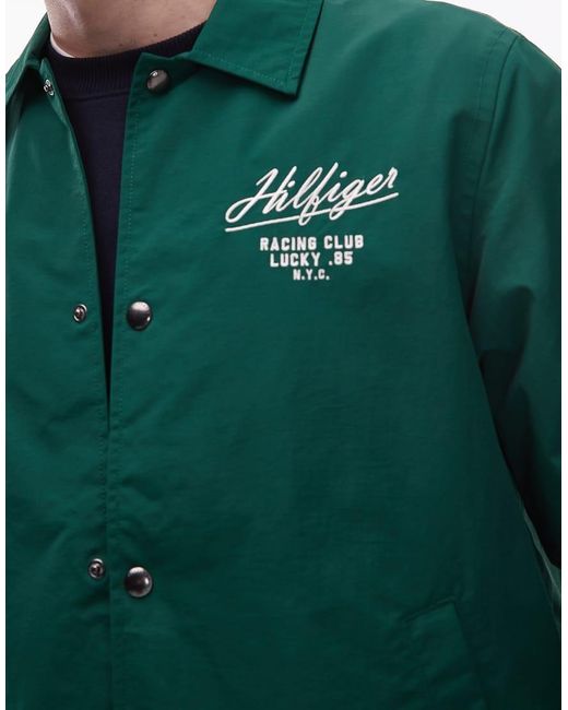 Tommy Hilfiger Green Racing Style Coach Collared Jacket for men