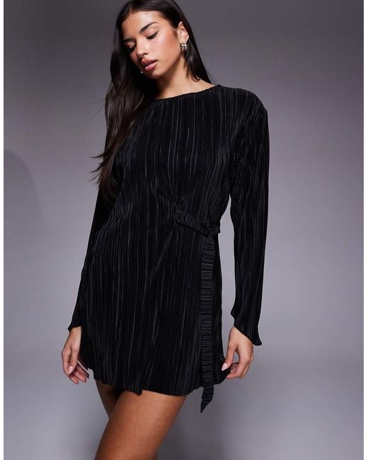 ASOS Blue Plisse Tie Detail Mini Dress