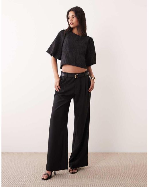 Y.A.S Black Structured Puff Sleeve Jaquard Top
