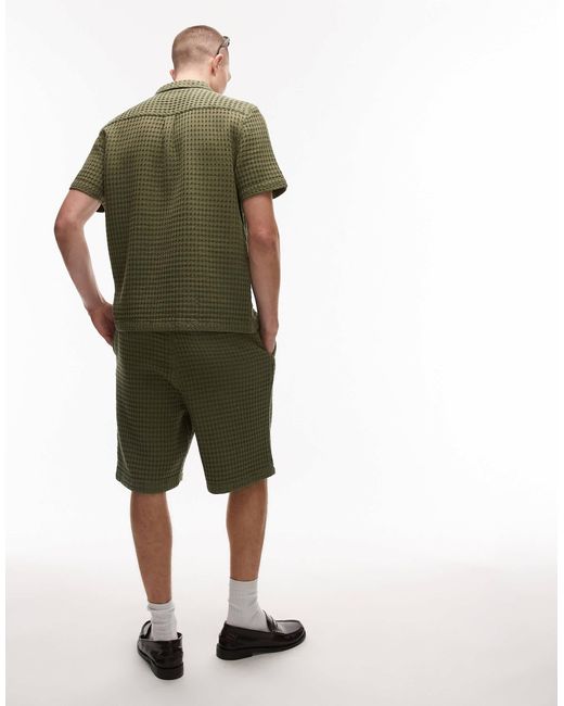 Topman Green Textured Grid Check Shorts for men