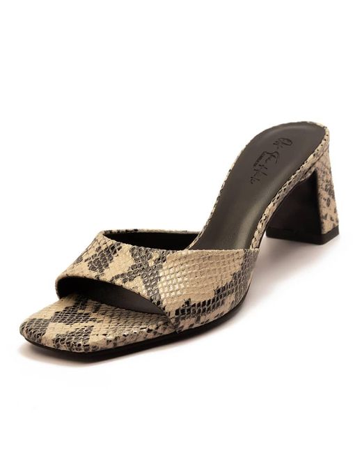OFF THE HOOK Brown 'Park' Block Heel Heeled Snake Print Leather Sandals