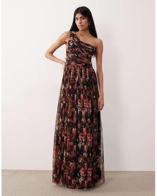lace and beads one shoulder tulle dress & Maxi in Brown Model is wearing plunging neckline Black Plus BENGALINE ROUCHED Duration:4 Day