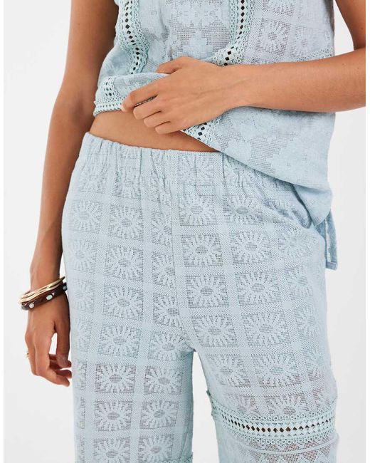 Object Blue Crochet And Lace Patchwork Trouser Co-ord