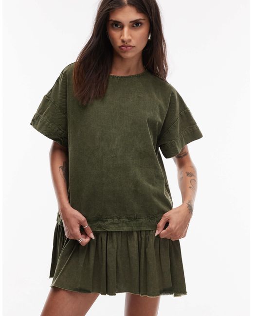 ASOS Green – kurzes hybrid-t-shirt-kleid aus cord