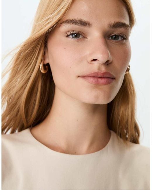 Stradivarius Basic T-Shirt Met Lange Mouwen in het Natural