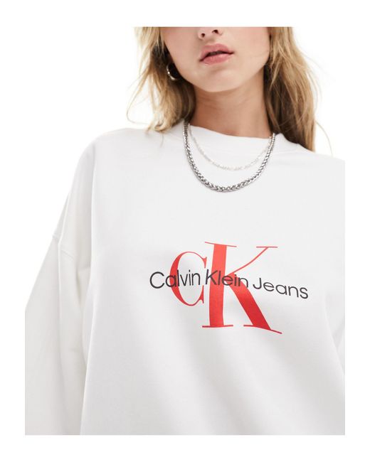 Calvin Klein White Archival Monologo Crew Neck Sweatshirt