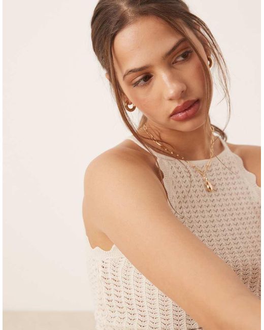 Aware White Fine Knit Tank Top With Scalloped Trim