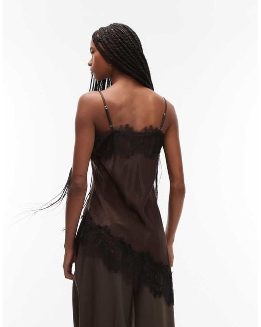 ASOS Brown Satin Lace Trim Asym Cami Top