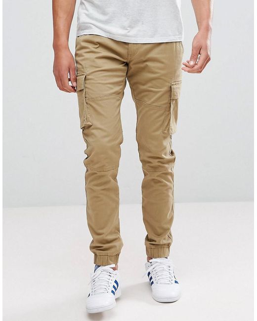 Only & Sons Cargo Pants With Cuffed Hem in Natural for Men