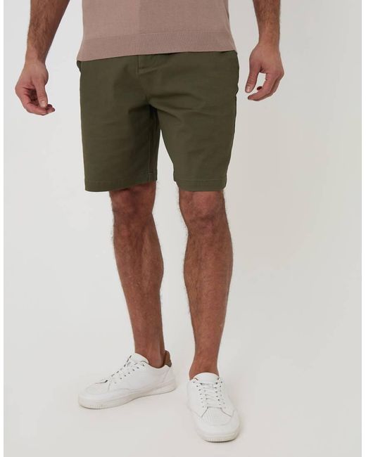 Threadbare Green Cotton 3 Pocket Stretch Chino Shorts for men