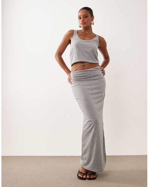 Missy Empire Gray Scoop Neck Knot Detail Top Co-Ord