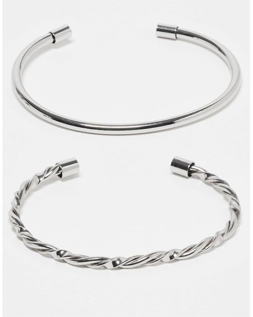 ASOS White Pack Of 2 Cuff Bracelets With Plain And Twisted Details