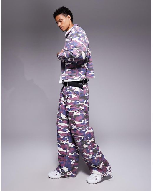 Liquor N Poker Purple Baggy Denim Cargos Co-Ord for men