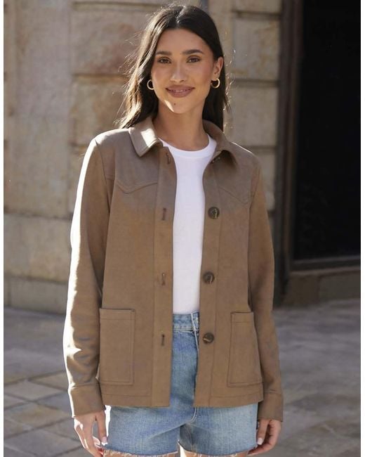 Threadbare Brown Yoke Detail Suedette Shacket