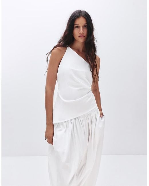 Pull&Bear White Asymmetric Gathered Top