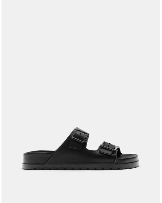 Pull&Bear Black Buckle Flat Sandals for men
