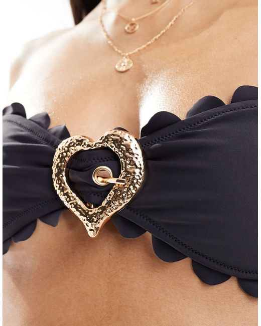 Candypants Black Scallop Edge Heart Front Bandeau Bikini Top