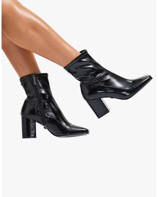 Carvela Kurt Geiger Black Strut Heeled Patent-Faux Leather Ankle Boots