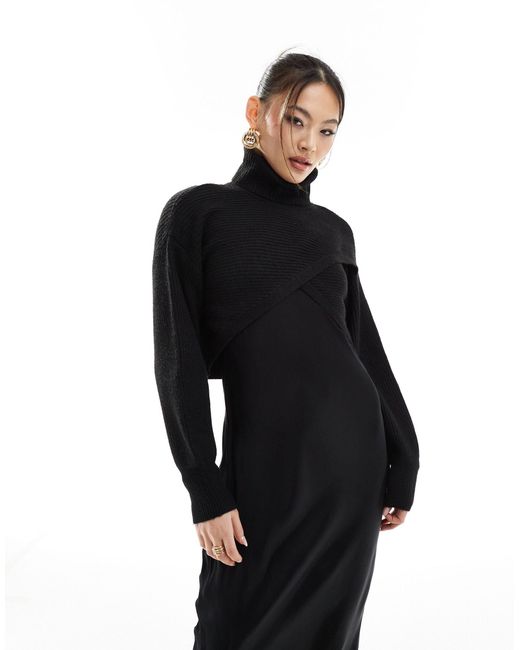 Robe longue hybride en satin River Island en coloris Black