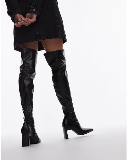 TOPSHOP Black Tash Heeled Over The Knee Boot