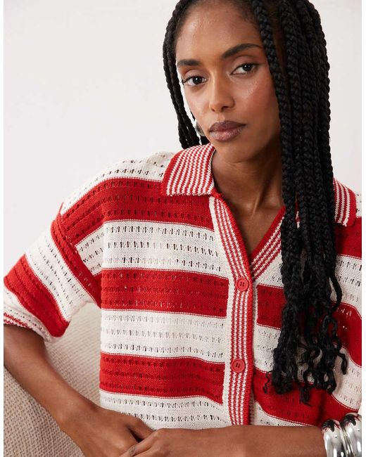 ASOS Red Sally Beach Knit Button Through Top Co Ord