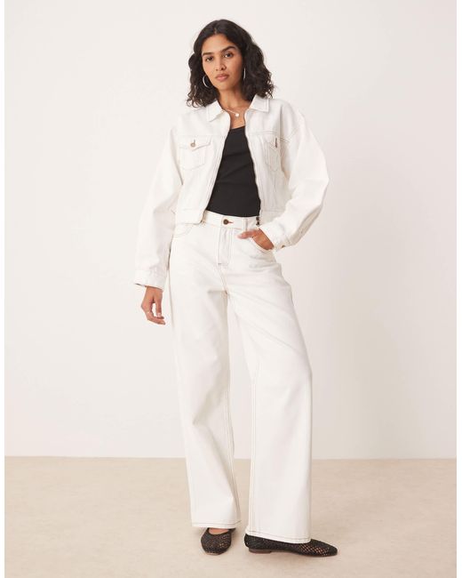 SNDY'S Natural High Waisted Straight Leg Contrast Stitch Jeans Co-Ord