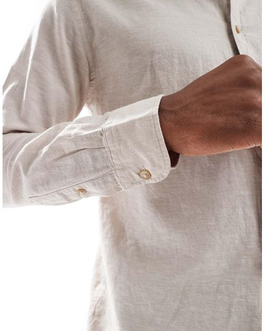 JJ Rebel White Long Sleeve Linen Blend Shirt Beige for men