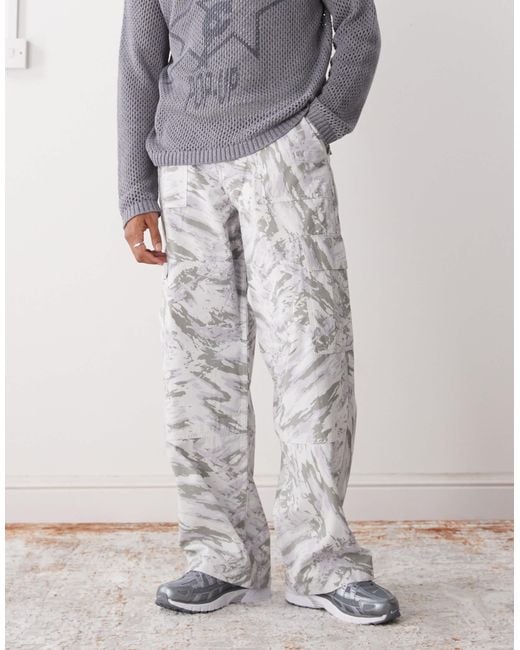 Weekday Gray Oversized Cargo Trousers With Graphic Print for men