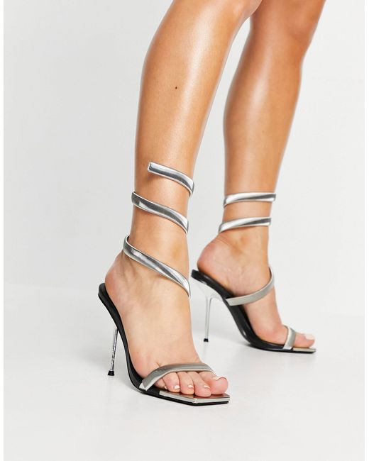 Public Desire Black Axel Heeled Sandals With Silver Plating