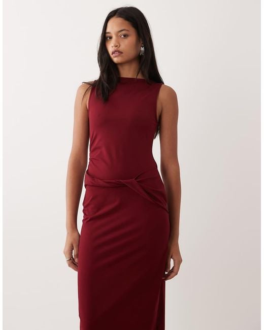 ASOS Red Slash Neck Sleeveless Midi Dress With Twist Detail