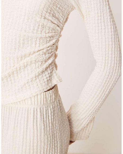 ASOS Natural Co-ord Long Sleeve Textured Ruched Side Detail Top