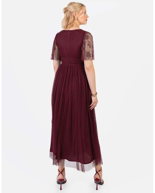 Maya Red Embellished Short Sleeve Open Back Midaxi Dress
