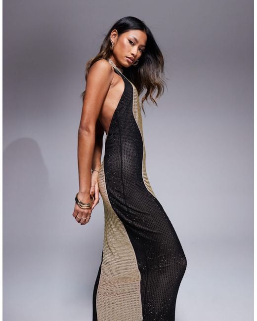 knee length dresses for ladies Jasmyn Hot Fix Maxi Dress With Mesh Back - Purple