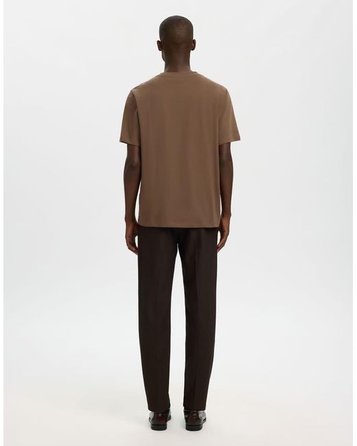 SELECTED Brown 100% Cotton Regular Fit T-Shirt for men