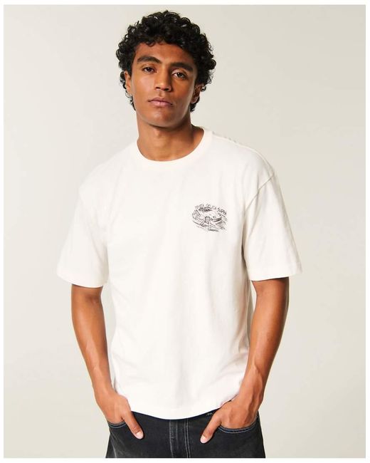 Hollister White Boxy Toyota Celica Supra Graphic Tee for men