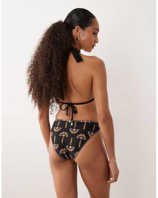 Never Fully Dressed Multicolor Embroidered High Leg Bikini Bottoms