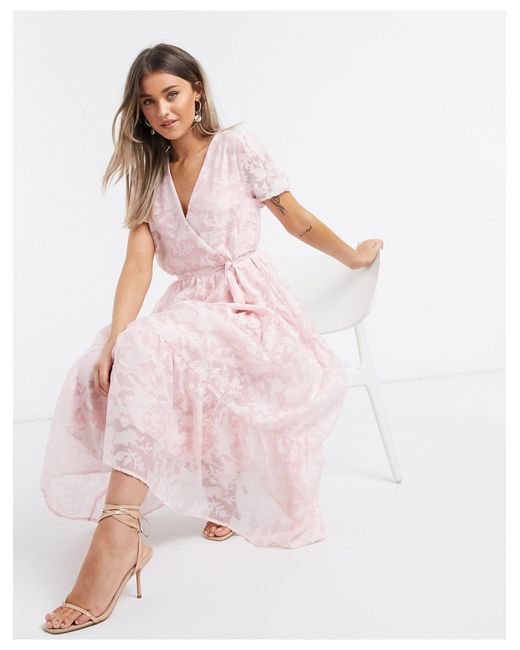 Vila Pink Organza Maxi Dress With Puff Sleeves